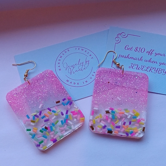 Hand Crafted Jewelry - Hand Crafted Resin Earrings Cupcakes & Sprinkles Collection